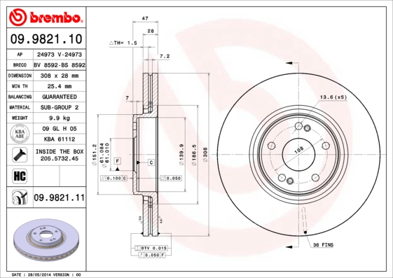 Brembo Remschijven 09.9821.11