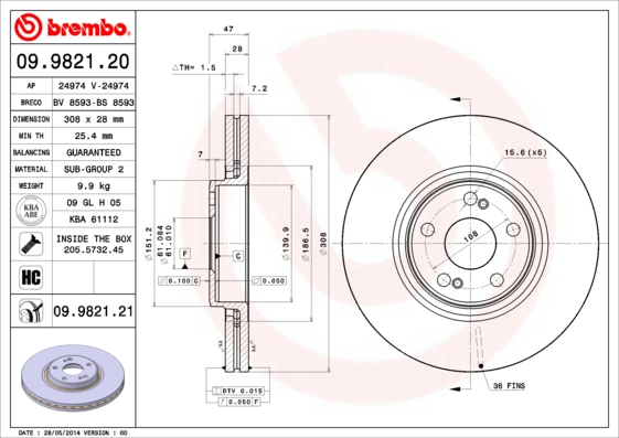 Brembo Remschijven 09.9821.21