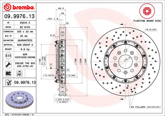 Remschijven Brembo 09.9976.13