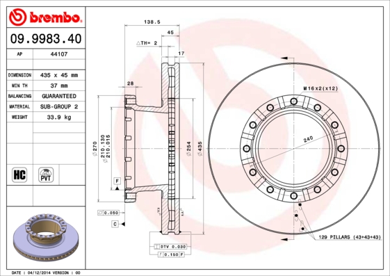 Remschijven Brembo 09.9983.40