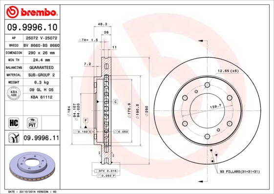 Brembo Remschijven 09.9996.11