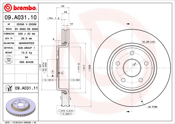 Remschijven Brembo 09.A031.11