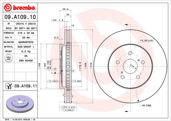 Brembo Remschijven 09.A109.11