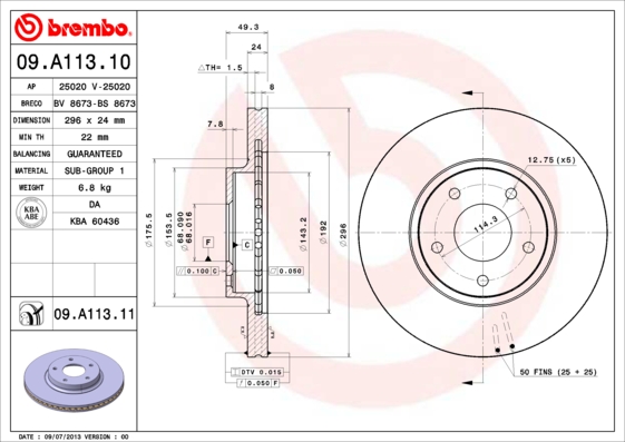 Brembo Remschijven 09.A113.11