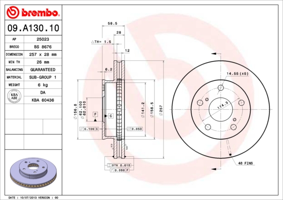 Brembo Remschijven 09.A130.10