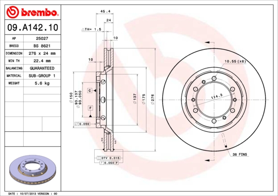 Brembo Remschijven 09.A142.10