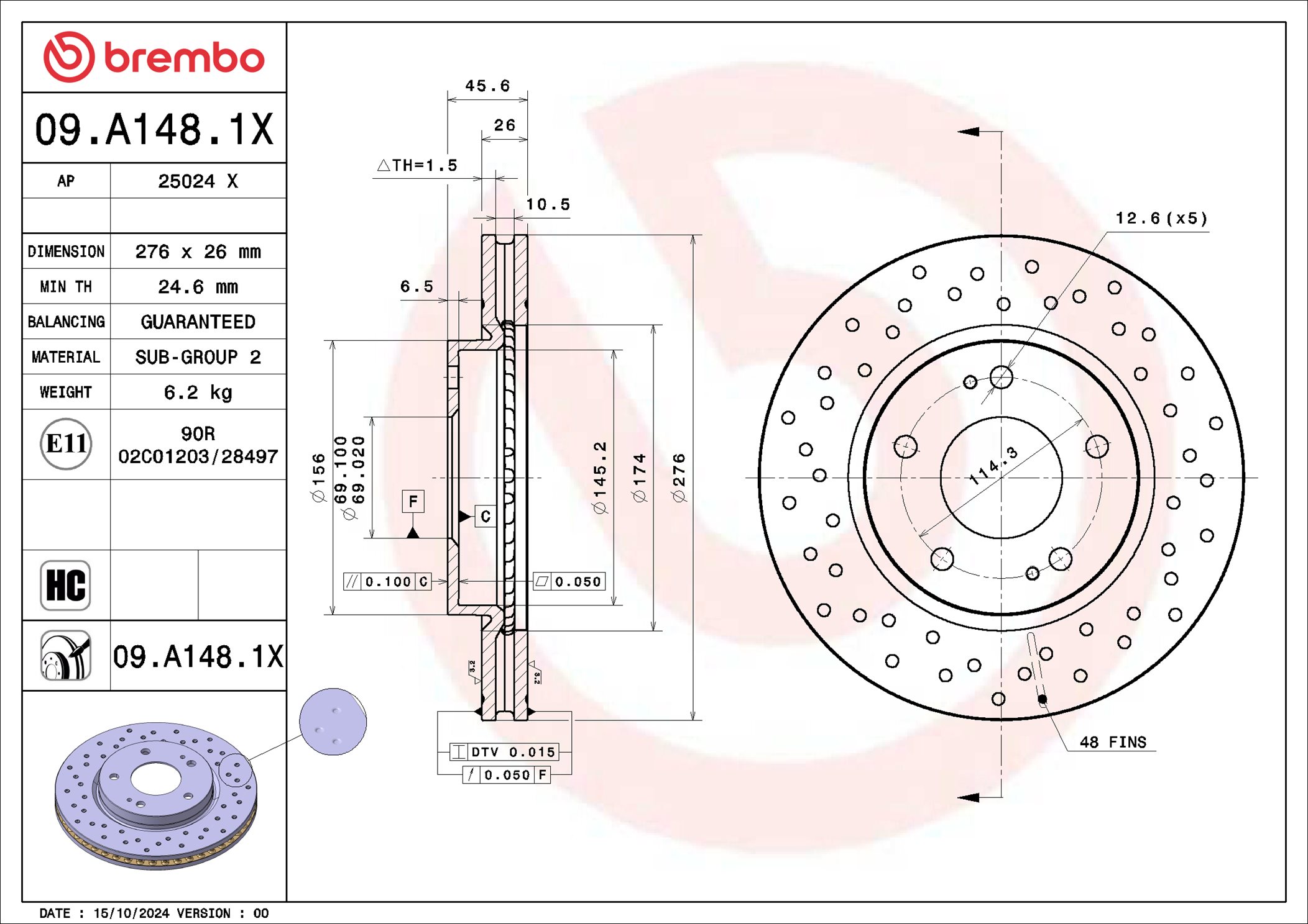 Remschijf Brembo 09.A148.1X