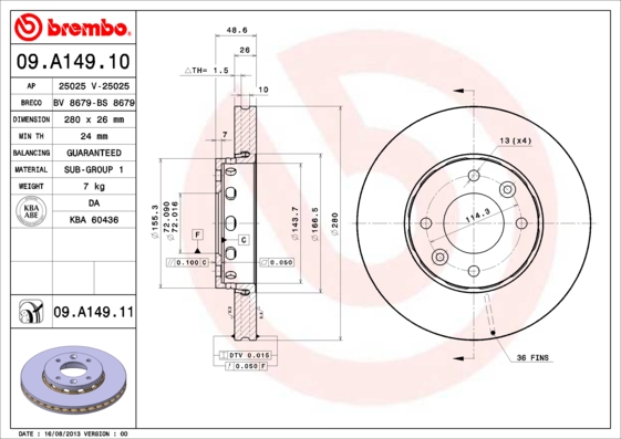 Brembo Remschijven 09.A149.11