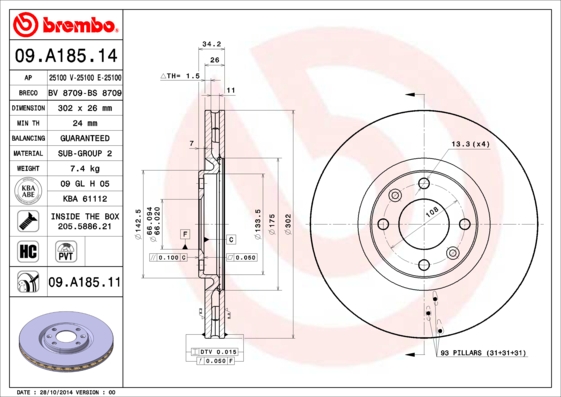 Brembo Remschijven 09.A185.11