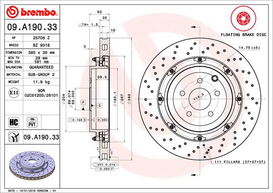 Brembo Remschijven 09.A190.33