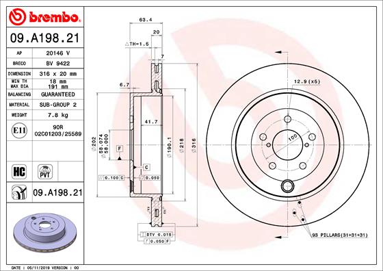 Remschijven Brembo 09.A198.21