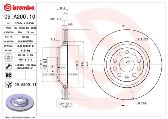 Brembo Remschijven 09.A200.11