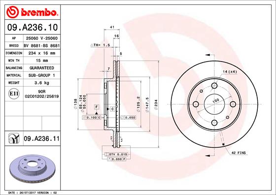 Brembo Remschijven 09.A236.11