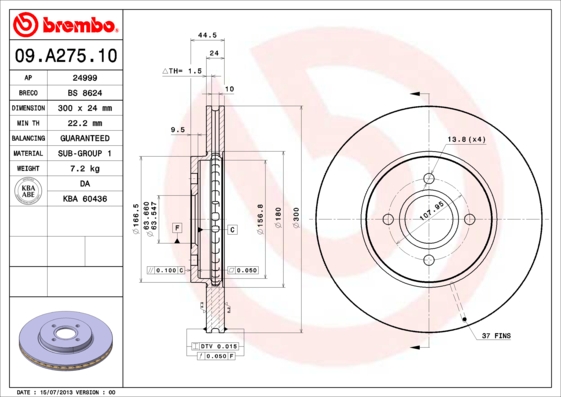 Brembo Remschijven 09.A275.10