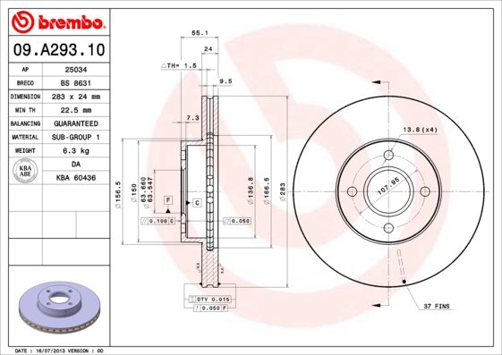 Brembo Remschijven 09.A293.10