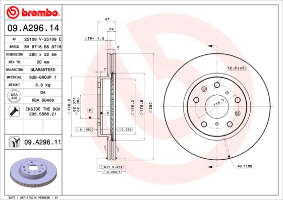 Brembo Remschijven 09.A296.11