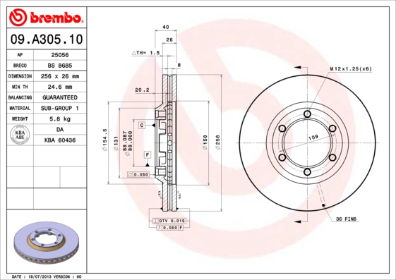 Brembo Remschijven 09.A305.10