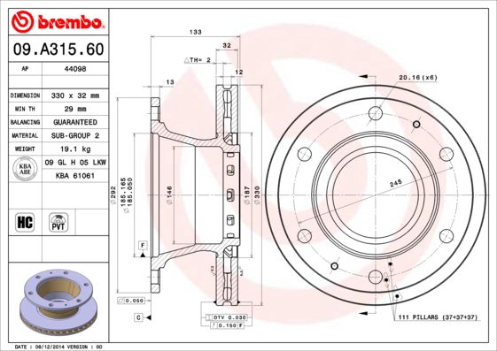 Remschijven Brembo 09.A315.60