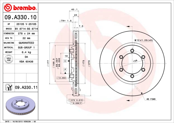 Brembo Remschijven 09.A330.11