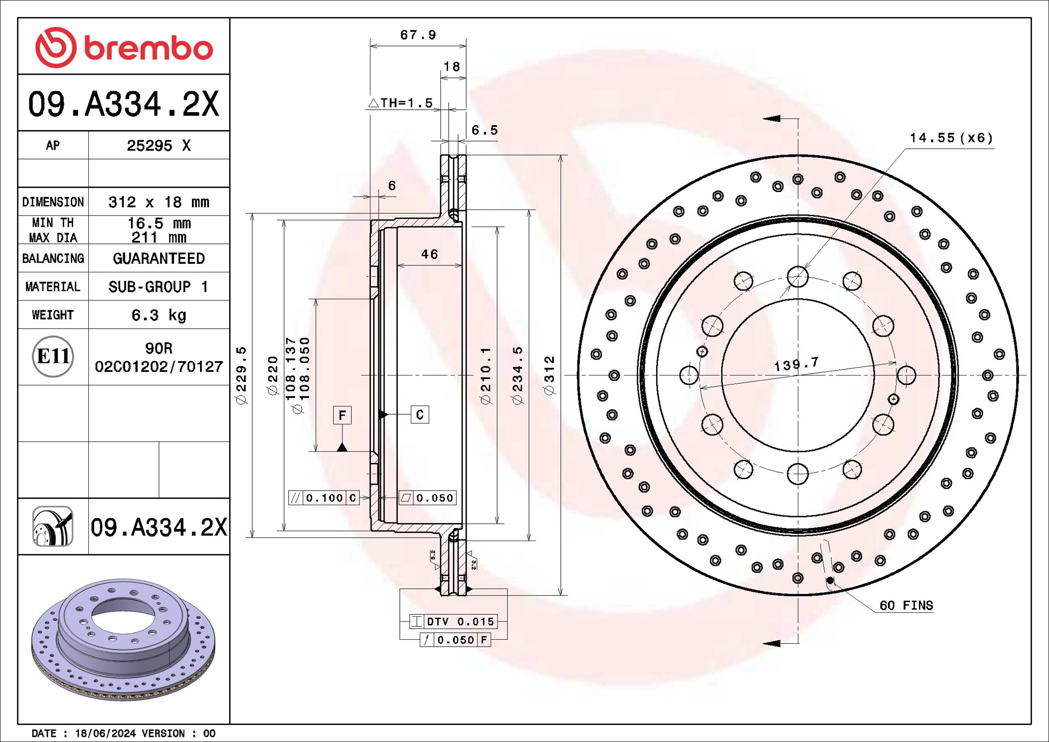 Brembo Remschijf 09.A334.2X