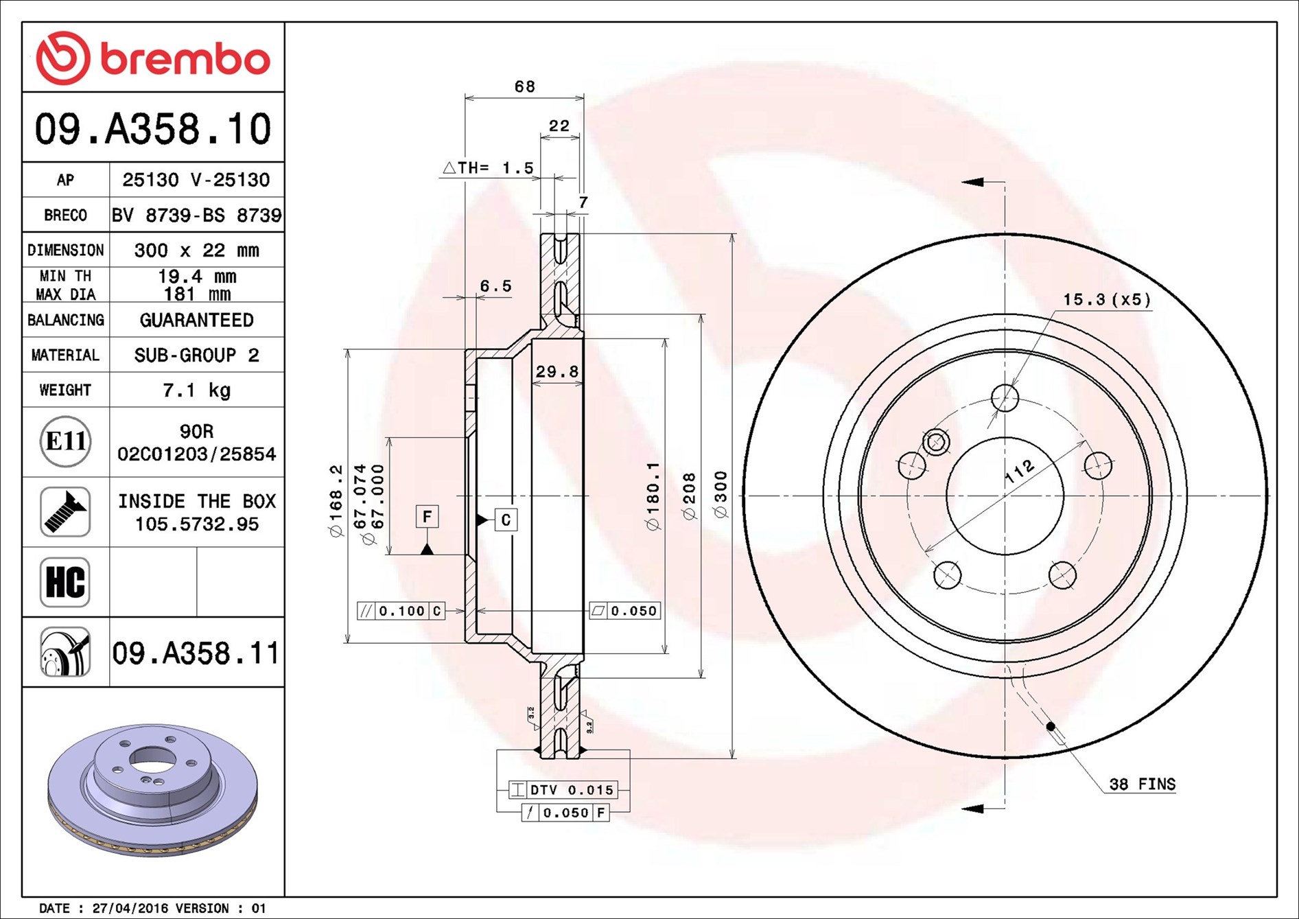 Brembo Remschijven 09.A358.11
