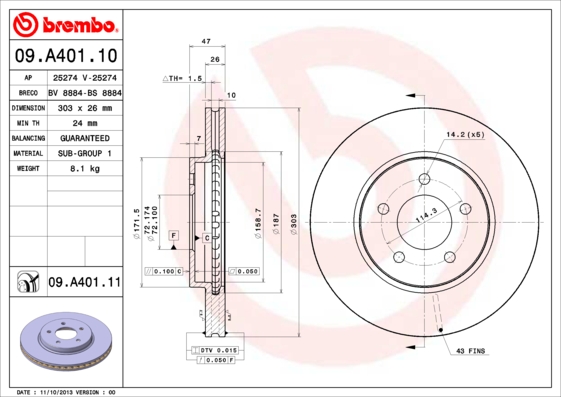 Brembo Remschijven 09.A401.10