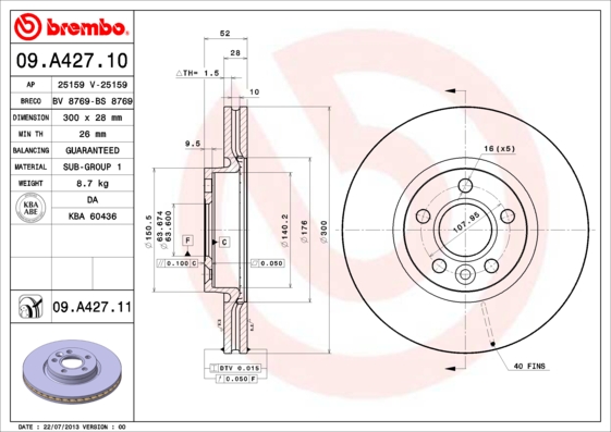 Remschijven Brembo 09.A427.10