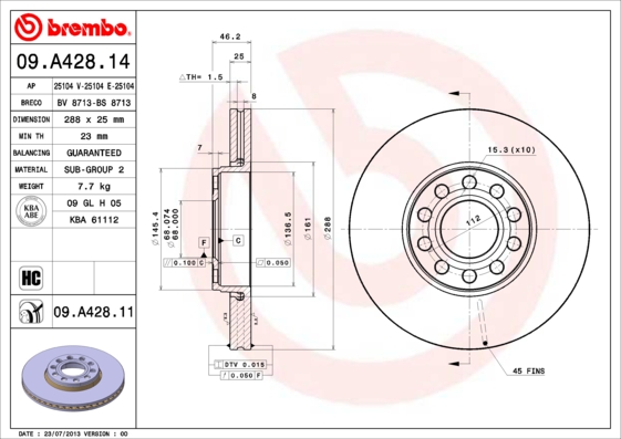 Brembo Remschijven 09.A428.11