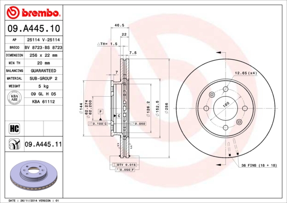 Brembo Remschijven 09.A445.11