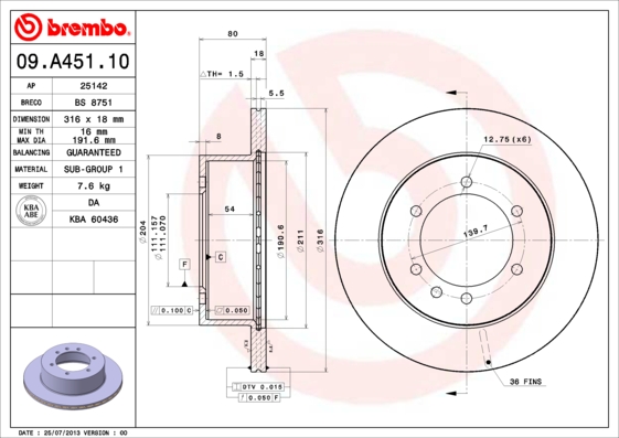 Brembo Remschijven 09.A451.10