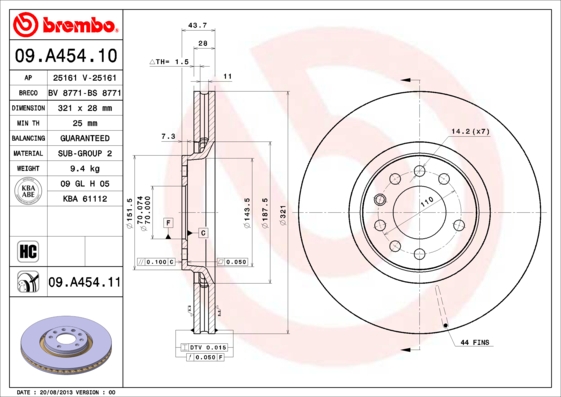 Remschijven Brembo 09.A454.11