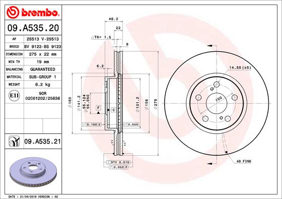 Brembo Remschijven 09.A535.21