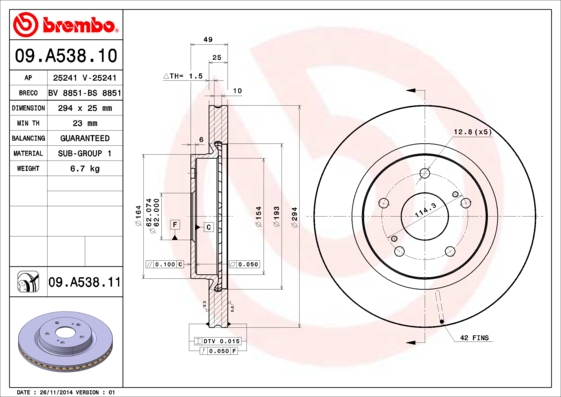 Brembo Remschijven 09.A538.11