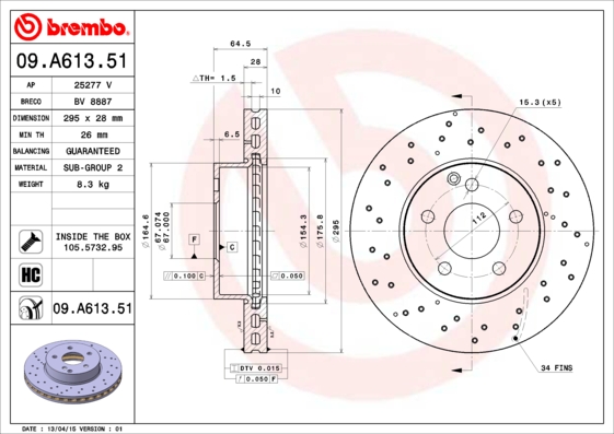 Brembo Remschijven 09.A613.51