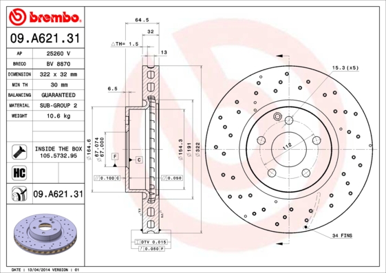 Brembo Remschijven 09.A621.31