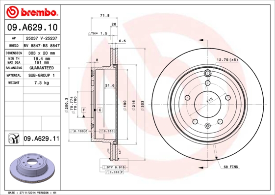 Remschijven Brembo 09.A629.10