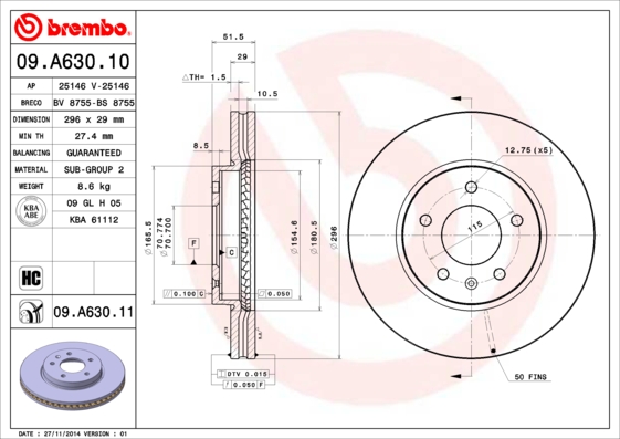 Brembo Remschijven 09.A630.10