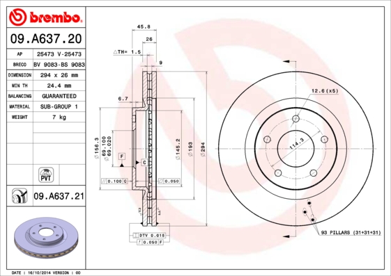 Brembo Remschijven 09.A637.21