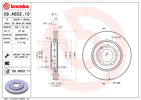 Brembo Remschijven 09.A652.11