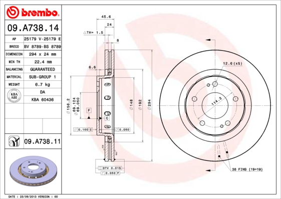 Brembo Remschijven 09.A738.11