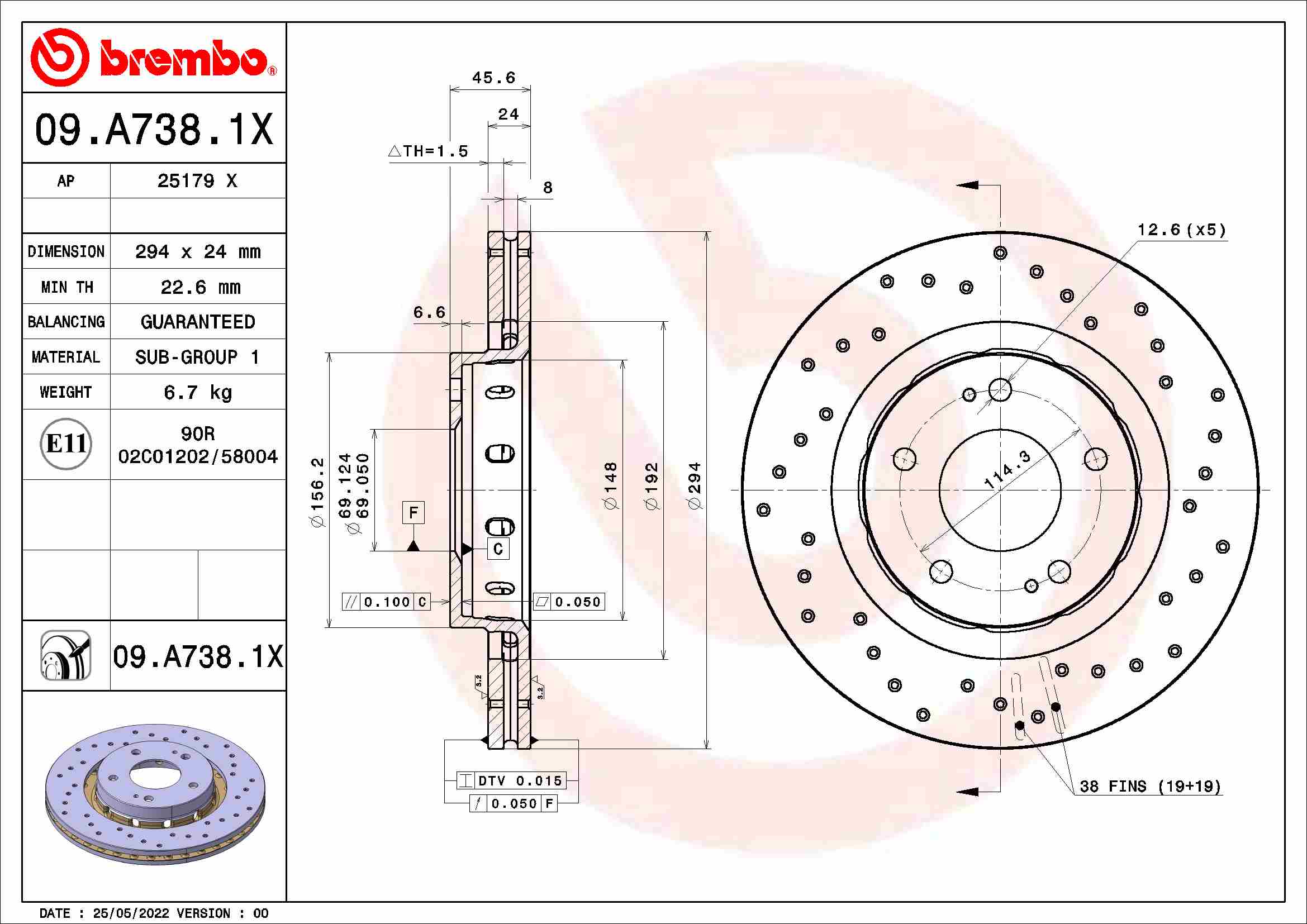 Remschijven Brembo 09.A738.1X