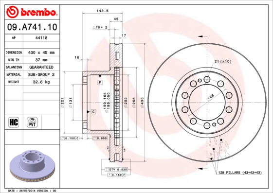 Remschijven Brembo 09.A741.10