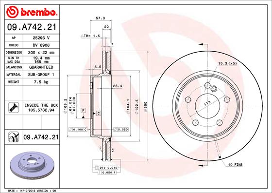 Remschijven Brembo 09.A742.21