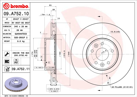 Remschijven Brembo 09.A752.11