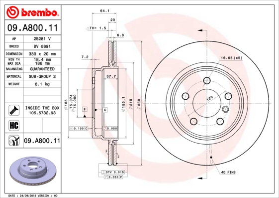 Brembo Remschijf 09.A800.11