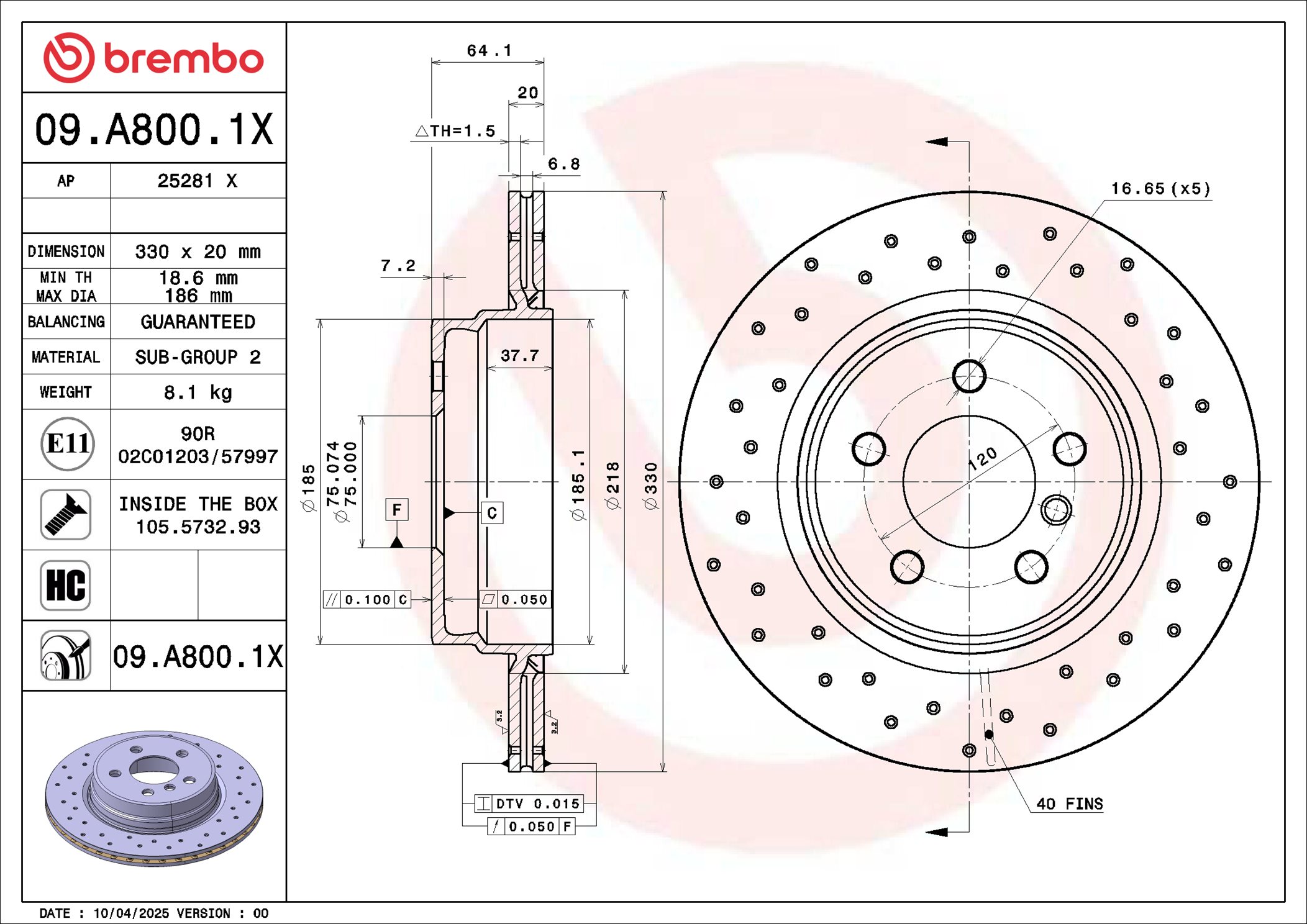 Remschijf Brembo 09.A800.1X
