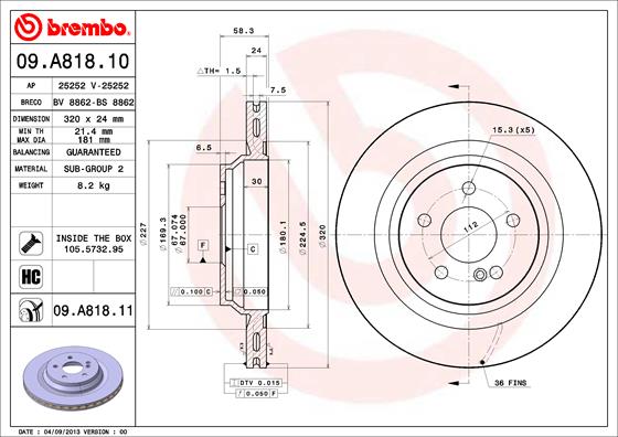 Brembo Remschijven 09.A818.10