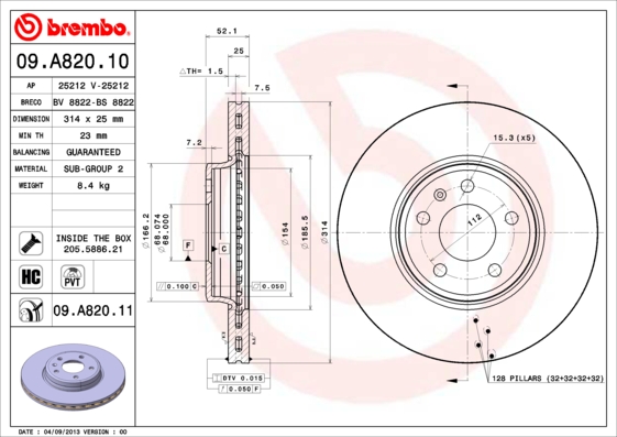 Remschijven Brembo 09.A820.11