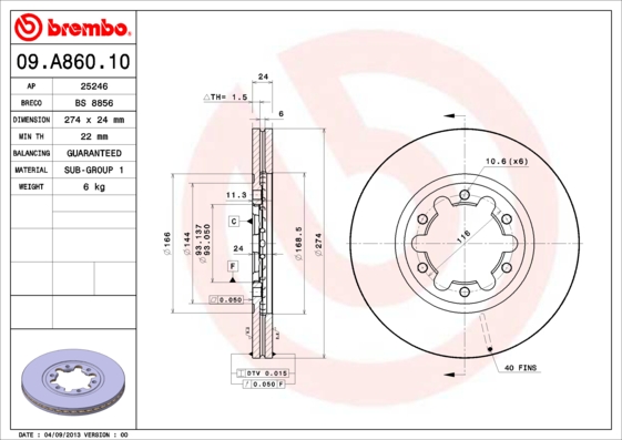 Brembo Remschijven 09.A860.10