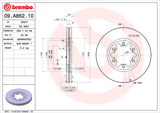 Brembo Remschijven 09.A862.10